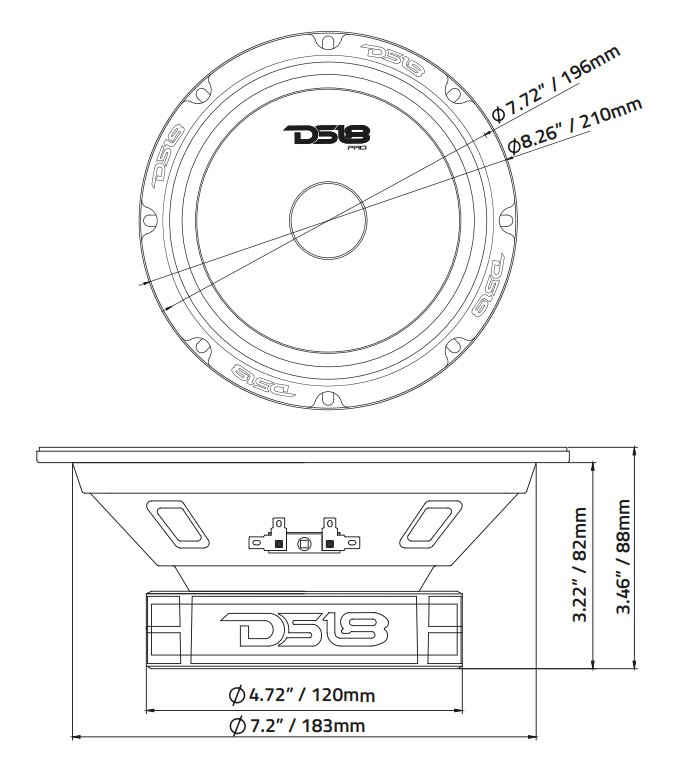 DS18 PRO-GM8SE 8" Sealed Back Mid-Range Loudspeaker 580 Watts 8-Ohm - DS18