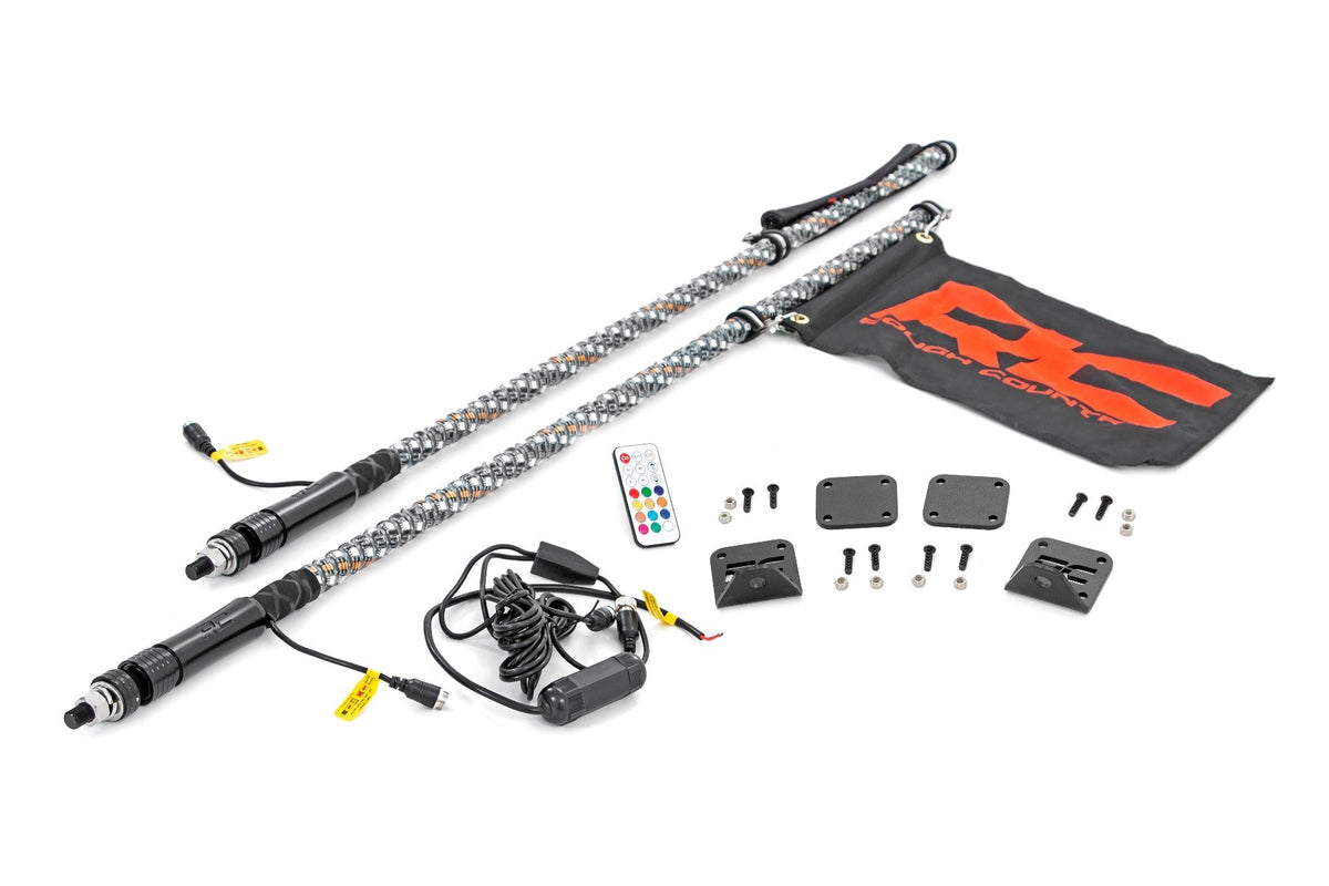 Whip Mount | Bed | 4' Multl-Color LED Whip Pair | Honda Talon 1000
