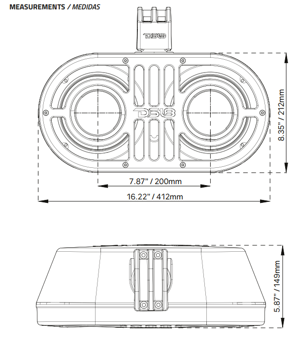 Dual 6.5" Marine and Powersports PRO Roll Cage Sound Bar System with Built in LED RGB Lights450 Watts Rms ( 2 x PRO-HY6.4B