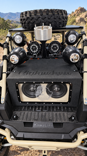 Straight rear view of Kaos Kawasaki KRX dual 10-inch bandpass enclosure