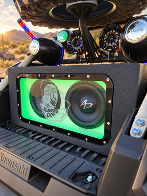 Kaos Kawasaki Teryx KRX dual 10-inch fourth-order bandpass enclosure installed