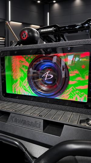 Close-up of Kaos Kawasaki KRX Slammer Box custom acrylic panel