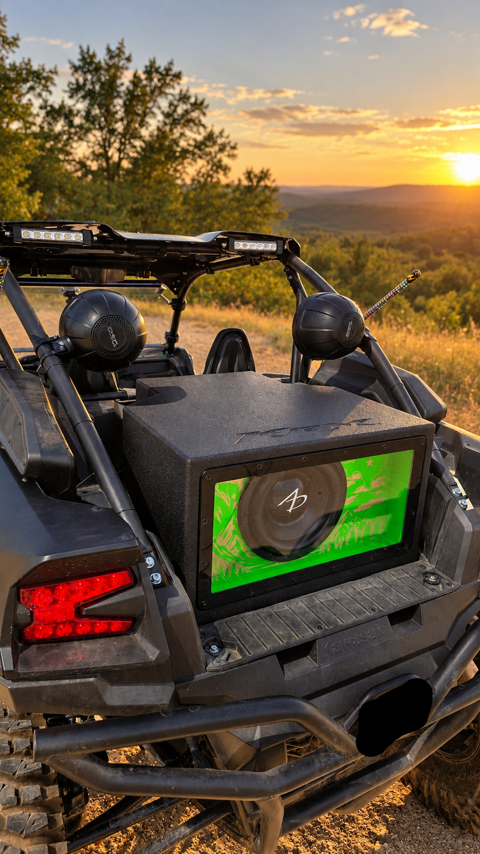 Left angle view of Kaos Kawasaki KRX Slammer Box installed