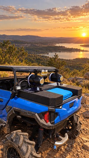 Polaris General dual 10-inch enclosure installed trail angle