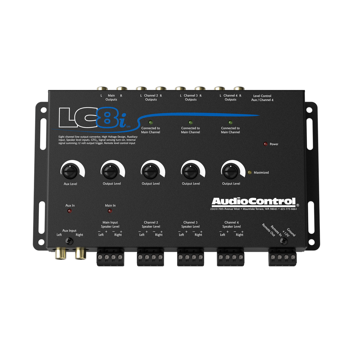 LC8i Black 8-Channel Line Output Converter with Auxiliary Input