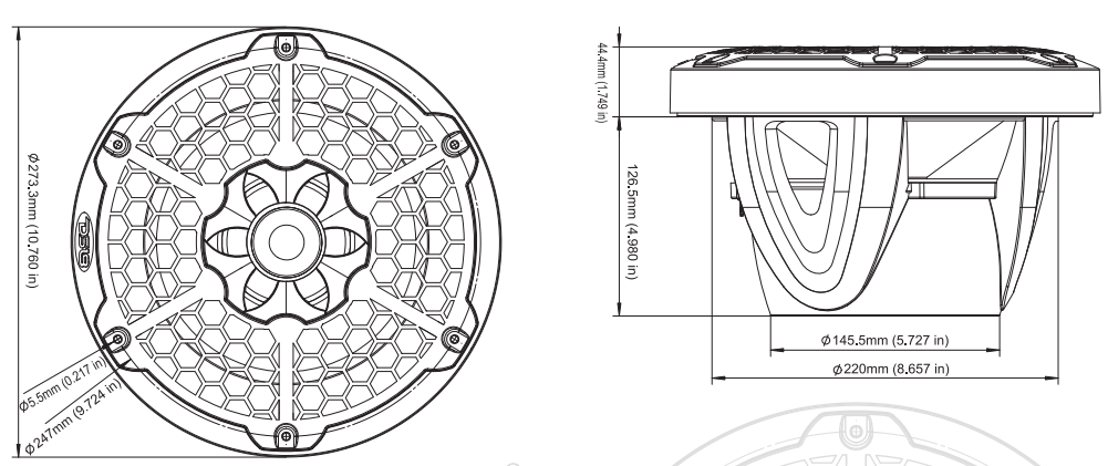 NXL 10" 2-Way Coaxial Marine Speaker with LED RGB Lights | 200W RMS 4-Ohm - DS18