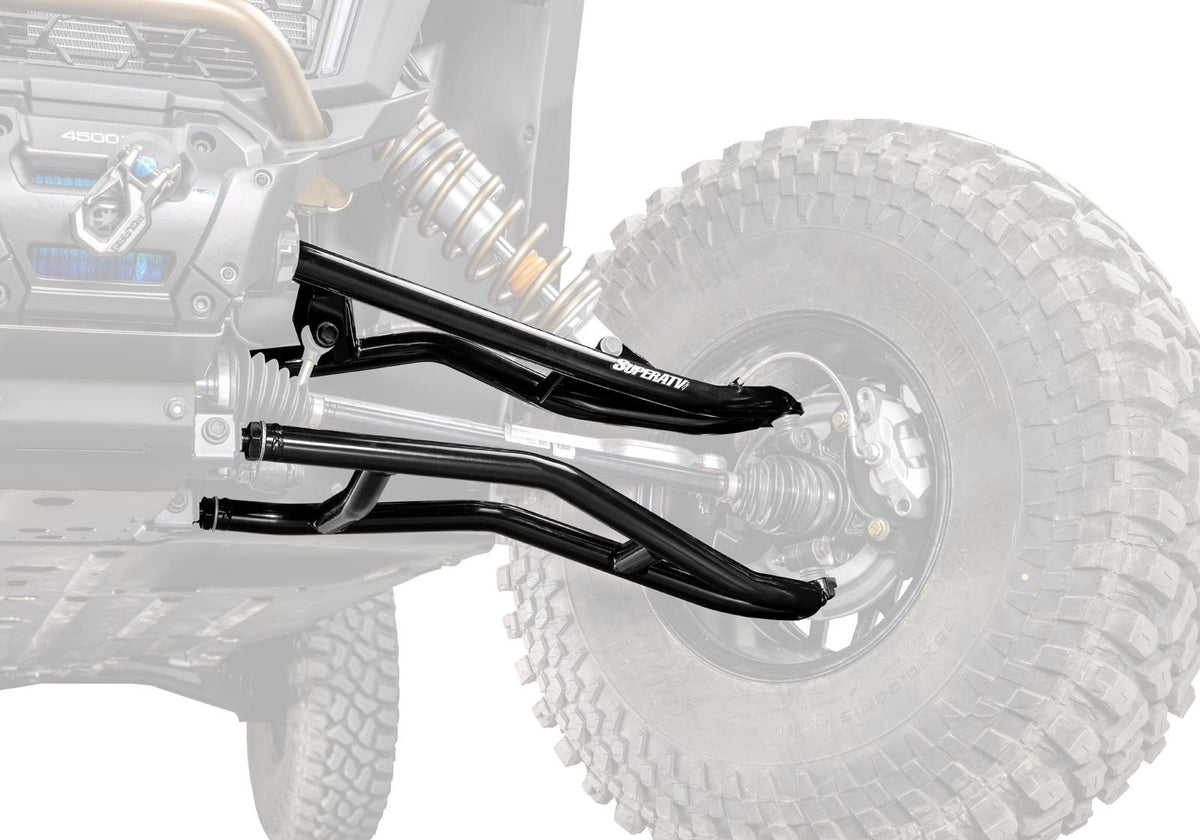 Polaris RZR Turbo S High Clearance 1.5in. Offset A-Arms (Chromoly) - Black - With Super Duty Ball Joints Installed