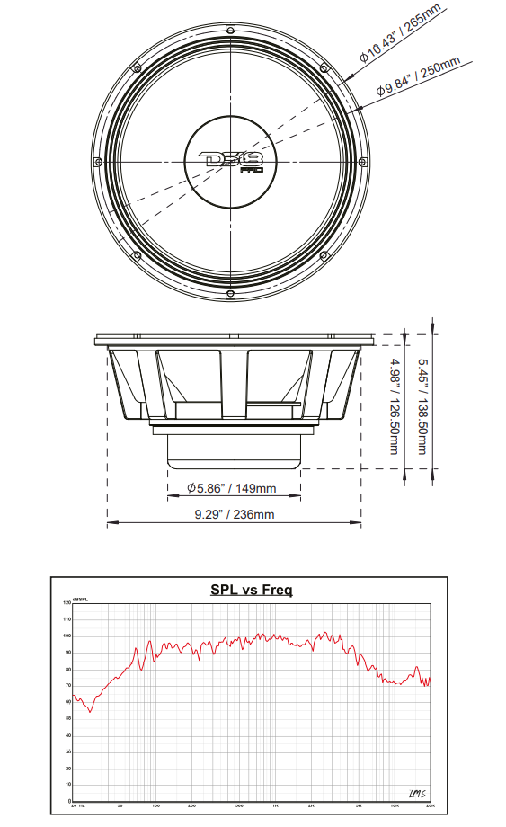 PRO 10" Neodymium Mid-Bass Loudspeaker 1000 Watts Rms 8-Ohm - DS18
