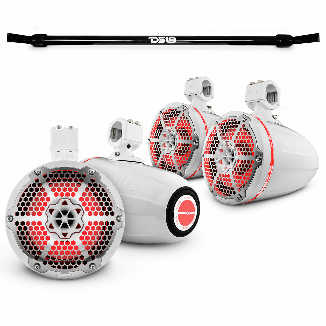 Jeep Gladiator JT Mounting Bar + 4x 8” Marine Tower Speakers with RGB LED Lights - DS18