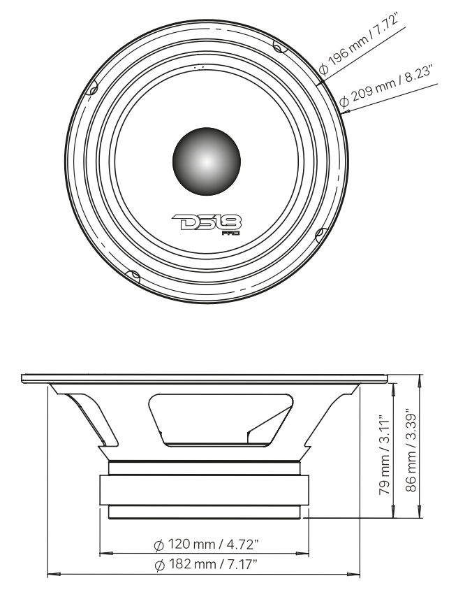PRO-X 8" Mid-Range Bullet Loudspeaker | 275W RMS 8-Ohm - DS18